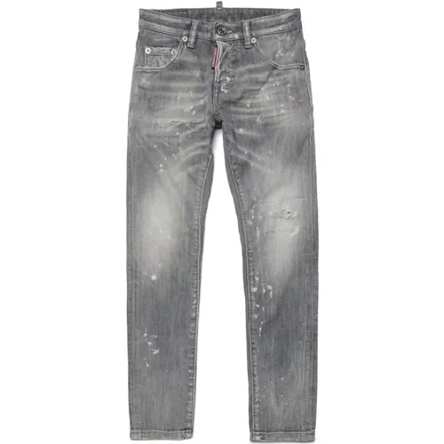 Kinder Distressed Bemalte Logo Jeans,Gesprenkelte graue Skinny Jeans - Cool Guy - Dsquared2 - Modalova