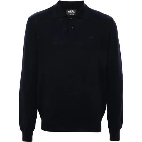 Blauer Wollpullover mit Polokragen , Herren, Größe: XL - A.P.C. - Modalova