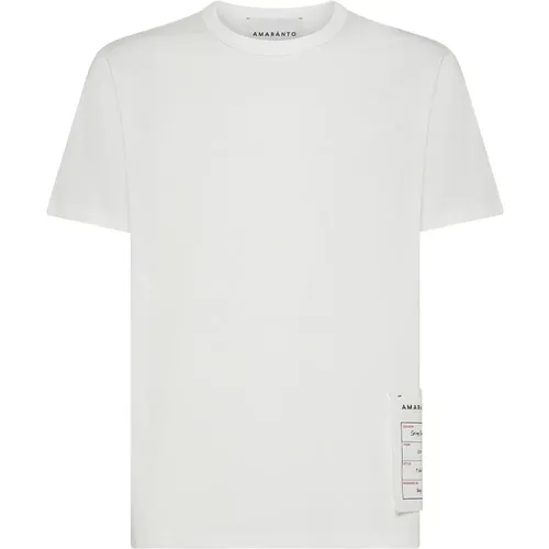 Weiße Baumwoll-T-Shirt mit Logo Label - Amaránto - Modalova