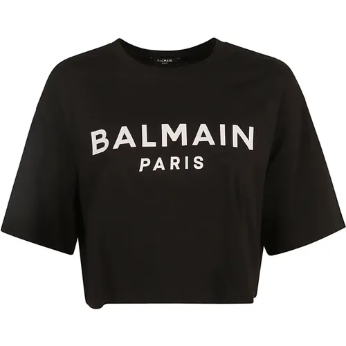 Logo-Print Crop T-Shirt , Damen, Größe: M - Balmain - Modalova