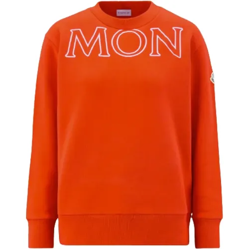 Roter Baumwoll-Crewneck-Pullover mit Logo-Stickerei - Moncler - Modalova
