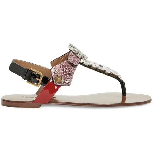 Leather Sandals with Crystal Embellishment , female, Sizes: 2 UK, 3 UK - Dolce & Gabbana - Modalova
