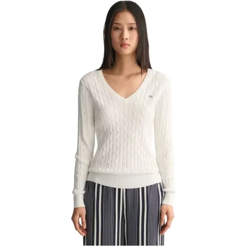 Twisted Cotton V-Neck Sweater , female, Sizes: XL, 2XL - Gant - Modalova