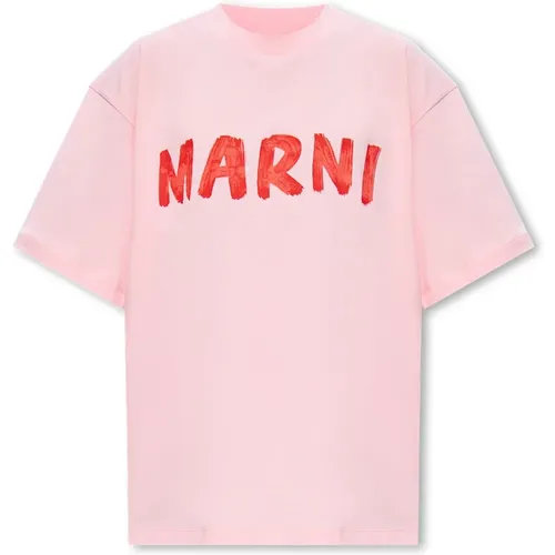 Cropped T-shirt with logo , female, Sizes: 3XS, M, XS, S, 2XS - Marni - Modalova