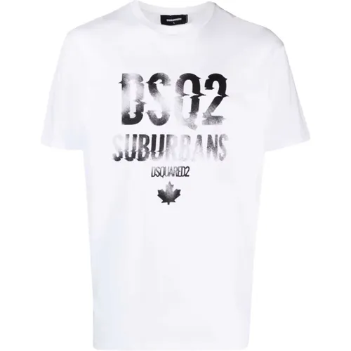 Bedrucktes Logo T-Shirt, Weiß , Herren, Größe: M - Dsquared2 - Modalova