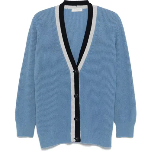 Blauer Rippstrick-Cardigan , Damen, Größe: L - Le Tricot Perugia - Modalova