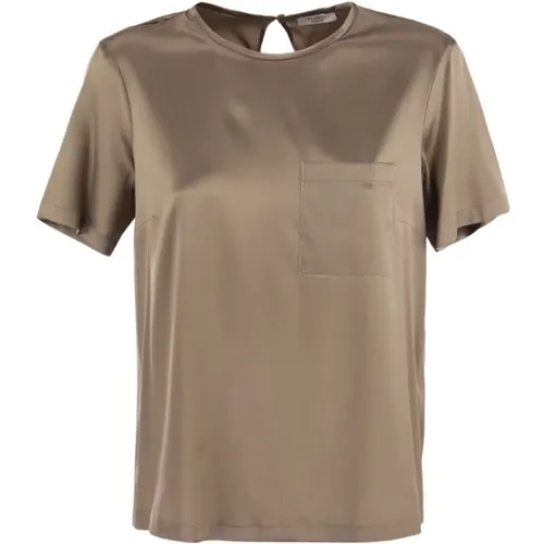 Seidensatin T-Shirt , Damen, Größe: 2XS - PESERICO - Modalova