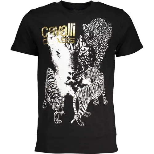 Schwarzes Bedrucktes Logo T-Shirt , Herren, Größe: L - Cavalli Class - Modalova