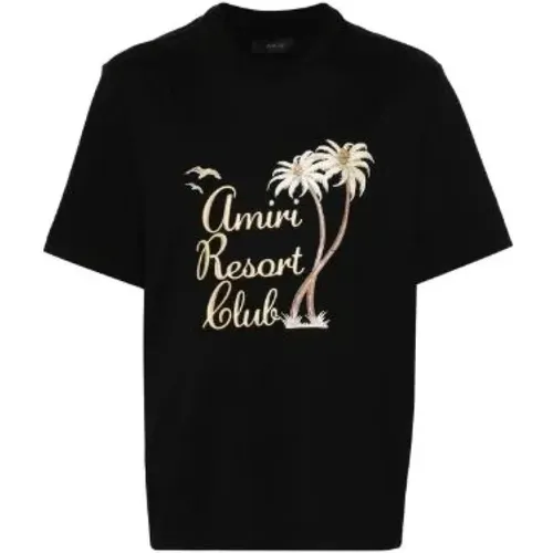 Cotton T-shirt with Glitter Palm Tree Print , male, Sizes: S - Amiri - Modalova