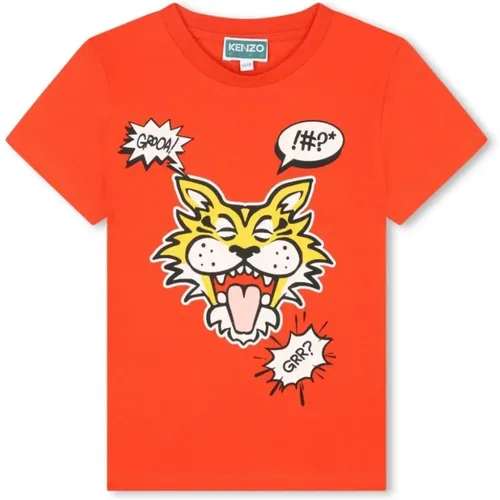 Rotes T-Shirt mit Tigerkopf für Jungen - Kenzo - Modalova