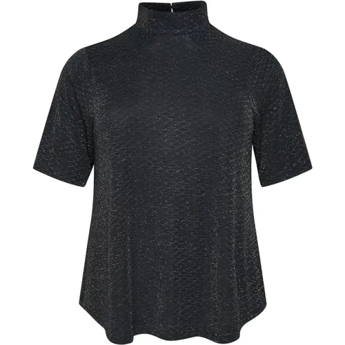 Schwarzes Glitter Jersey T-Shirt Top - Kaffe Curve - Modalova