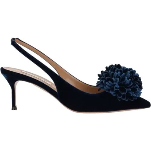 Blaue Samt Slingback Pumps mit Pom-Pom - Aquazzura - Modalova