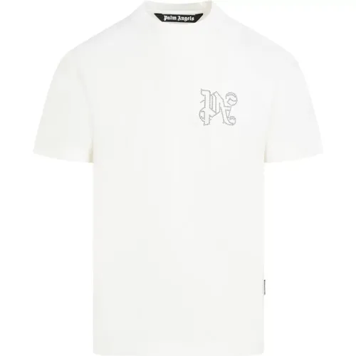 Weißes Monogramm Studded Classic T-Shirt - Palm Angels - Modalova