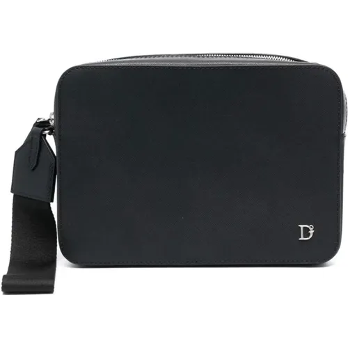 Schwarze Clutch-Tasche für Männer,Schwarze Leder-Logo-Stud-Clutch-Tasche - Dsquared2 - Modalova