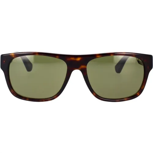Iconische quadratische Sonnenbrille mit dunklen Tönen und farbigen Bügeln - Gucci - Modalova