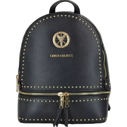 City Backpack with Golden Studs , female, Sizes: ONE SIZE - carlo colucci - Modalova