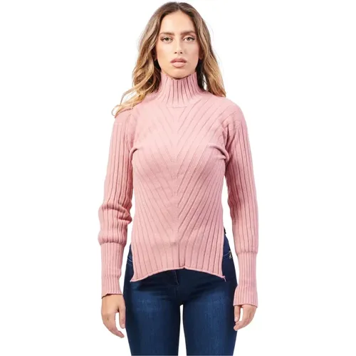 Rosa Strickpullover mit hohem Kragen , Damen, Größe: L - Jijil - Modalova