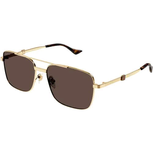 Gold Havana Sonnenbrille , Herren, Größe: 58 MM - Gucci - Modalova