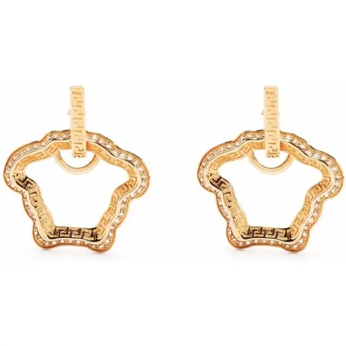 Goldene Medusa Kristall Ohrringe Paar , Damen, Größe: ONE Size - Versace - Modalova