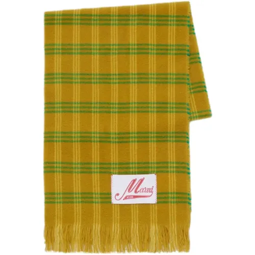 Striped Wool Scarf with Logo Patch , female, Sizes: ONE SIZE - Marni - Modalova