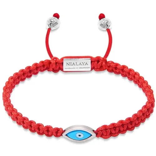 Männer rotes Stringarmband mit silbernem bösen Auge - Nialaya - Modalova