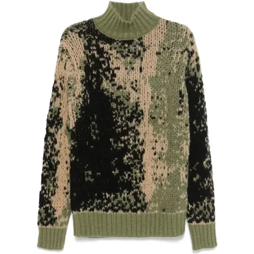 Intarsia Knit Mock Neck Sweater , male, Sizes: L, XL, M - Dondup - Modalova