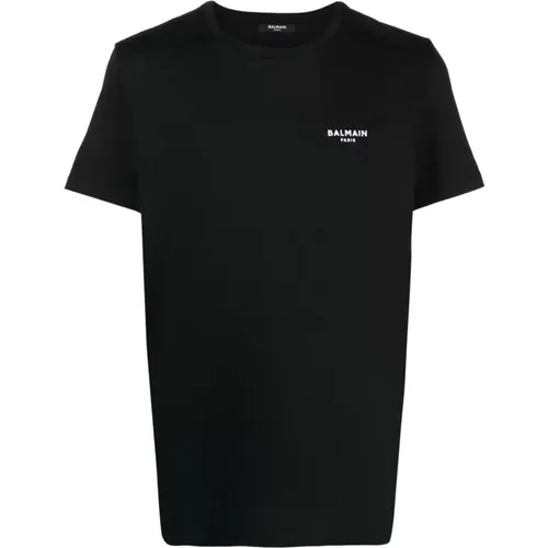 Schwarze Baumwoll Logo T-shirts Polos , Herren, Größe: XL - Balmain - Modalova