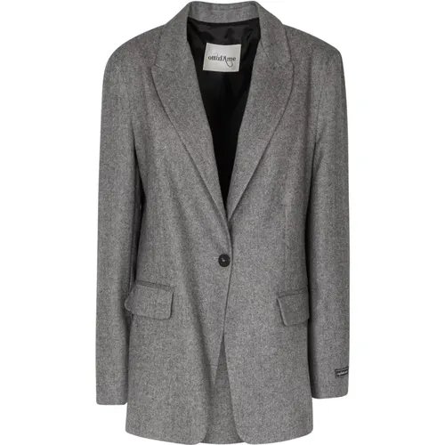 Wool Blend Blazer with Revers Collar , female, Sizes: S - Ottod'Ame - Modalova