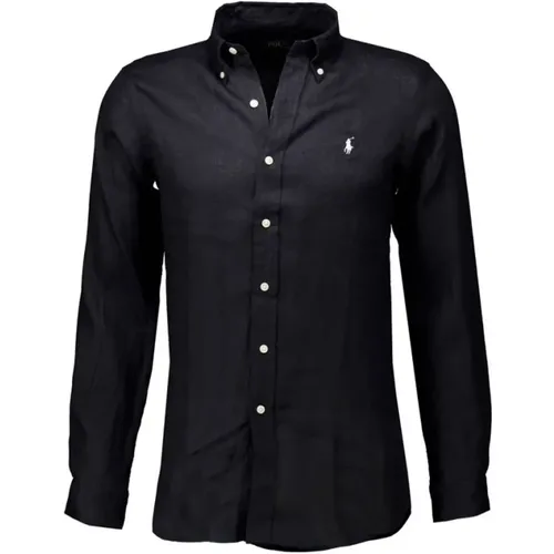 Schwarzes Leinenhemd Regular Fit , Herren, Größe: L - Ralph Lauren - Modalova