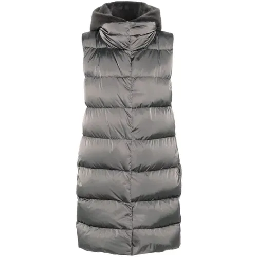 Padded Anthracite Hooded Fur Vest , female, Sizes: XS, 2XS - Herno - Modalova