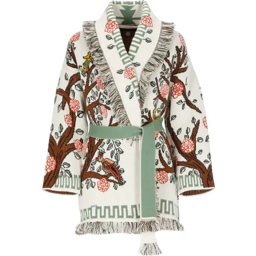 Weißer Kaschmir-Cardigan mit Tree Of Life Muster,Gemusterter Jacquard-Pullover mit Baum-Motiv - Alanui - Modalova
