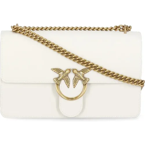 Ivory Leather Crossbody Bag Love Birds , female, Sizes: ONE SIZE - pinko - Modalova