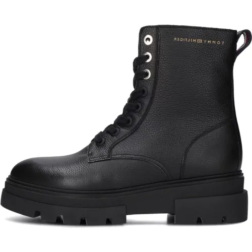 Schwarze Bicolor Schnürstiefel aus Leder - Tommy Hilfiger - Modalova