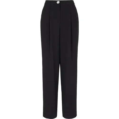 Schwarze Plissierte Hose Mit Knopfverschluss , Damen, Größe: XS - Armani Exchange - Modalova