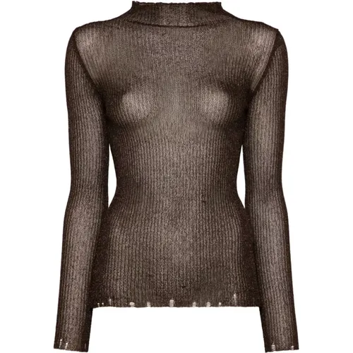 Metallisch Brauner Pullover Rippenstrick , Damen, Größe: M - pinko - Modalova