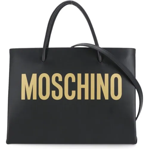 Schwarze Lederhandtasche mit Griffen und Schulterriemen , Damen, Größe: ONE Size - Moschino - Modalova