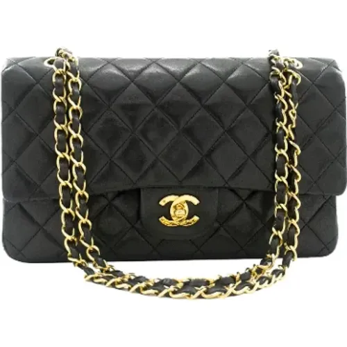 Schwarze Leder Doppelklappen Tasche - Chanel Vintage - Modalova