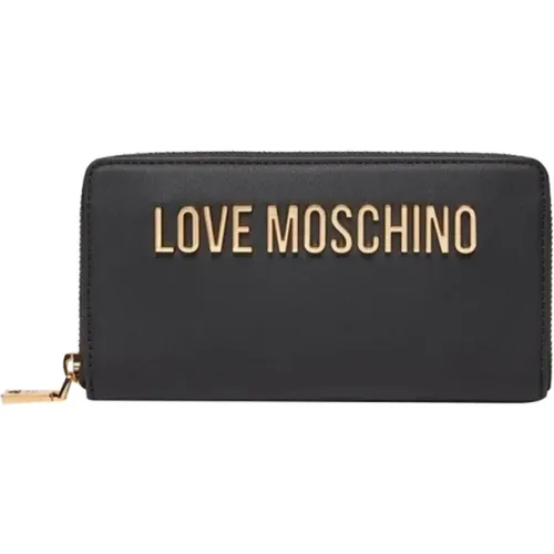 Schwarzes Leder Reißverschlussbrieftasche - Moschino - Modalova