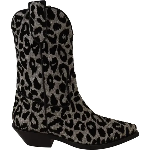 Graue Schwarze Leopard Cowboy Stiefel - Dolce & Gabbana - Modalova