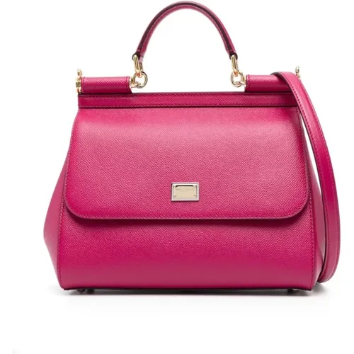 Fuchsia Leather Tote Bag , female, Sizes: ONE SIZE - Dolce & Gabbana - Modalova