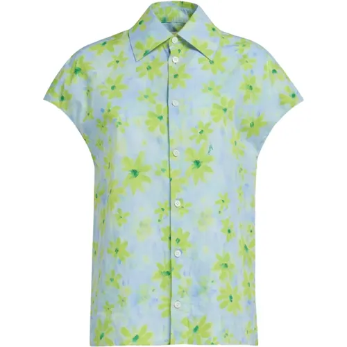 Poplin cocoon shirt with parade print , female, Sizes: S - Marni - Modalova