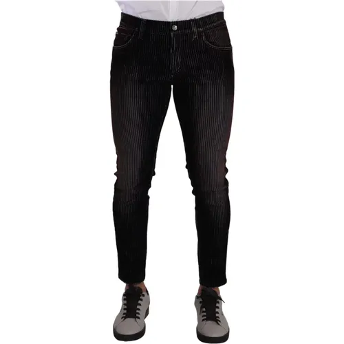 Elegante Gestreifte Schwarze Slim Fit Denim - Dolce & Gabbana - Modalova