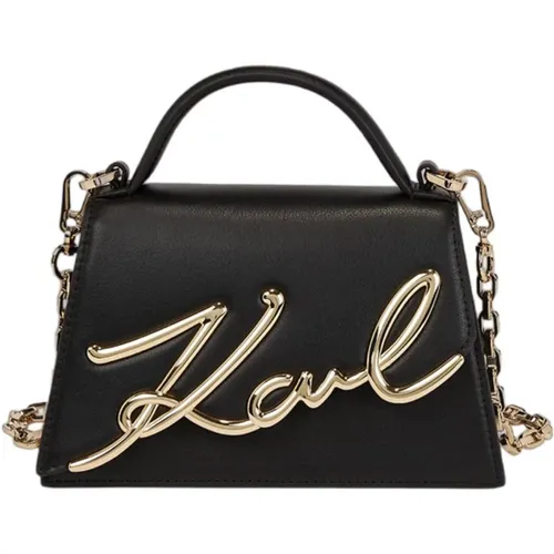 Schwarze Lederhandtasche für Damen , Damen, Größe: ONE Size - Karl Lagerfeld - Modalova
