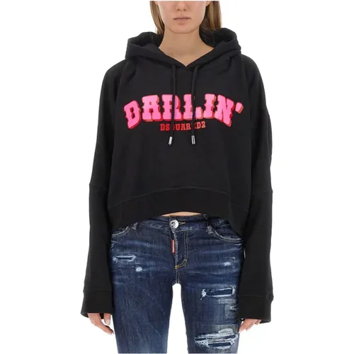 Logo Baumwoll-Sweatshirt Hergestellt in Rumänien , Damen, Größe: XS - Dsquared2 - Modalova