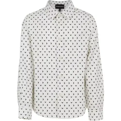 Regular Fit Shirt with All Over Micro Eagle Pattern , male, Sizes: M - Emporio Armani - Modalova