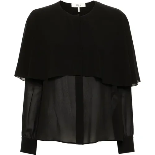 Schwarze Seiden Georgette Cape Bluse,Schwarze Seidenbluse mit gerafften Ärmeln - Chloé - Modalova