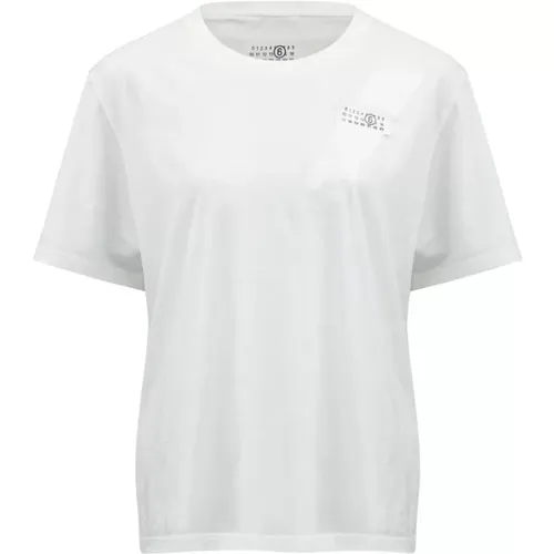 Weißes Jersey Crew Neck T-shirt , Damen, Größe: L - MM6 Maison Margiela - Modalova