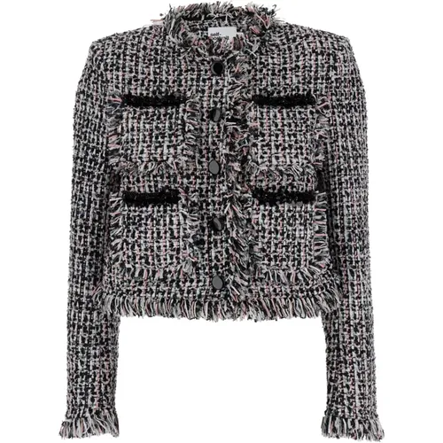 Schwarze Fransige Boucle Jacke,Fringed Tweed Jacke - Self Portrait - Modalova