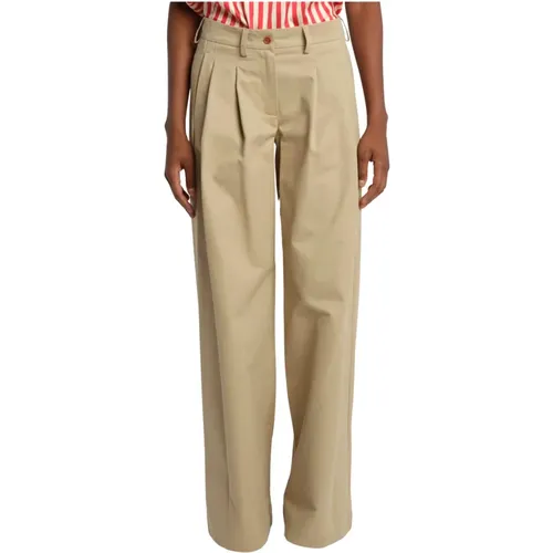 Cotton Trousers with Pleats , female, Sizes: L - Jejia - Modalova
