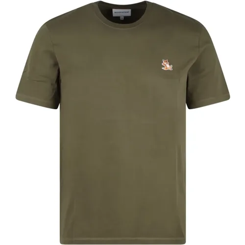 Chillax Fox Patch T-Shirt,T-Shirts,Hellgrau Chillar Fox Patch,Militärgrünes Fox Patch T-Shirt - Maison Kitsuné - Modalova